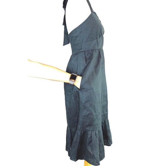 Vintage J. Crew 100% Linen Halter Top Dress Ruffled lined - Picture 3 of 7